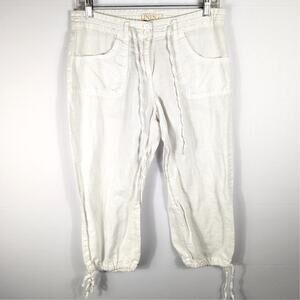 Basix of America Linen Blend Pants Women M White Drawstring Cropped Casual Beach